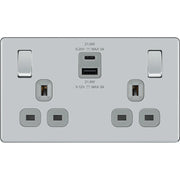 BG Electrical Flatplate Screwless Polished Chrome - Double switched single pole, with USB A + C (22W)