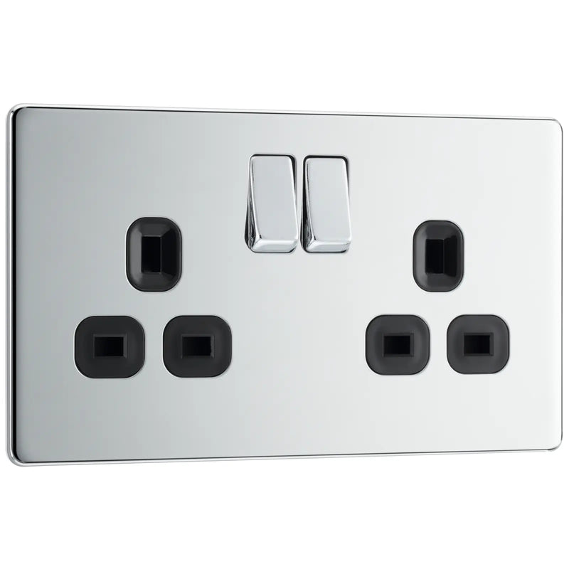BG Electrical Flatplate Screwless Polished Chrome - Double switched, double pole