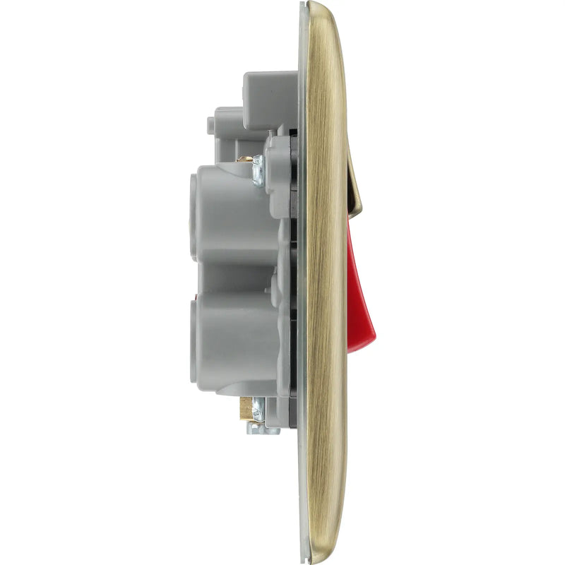 BG Electrical Nexus Metal Antique Brass - 45A double pole, with switched socket and indicators