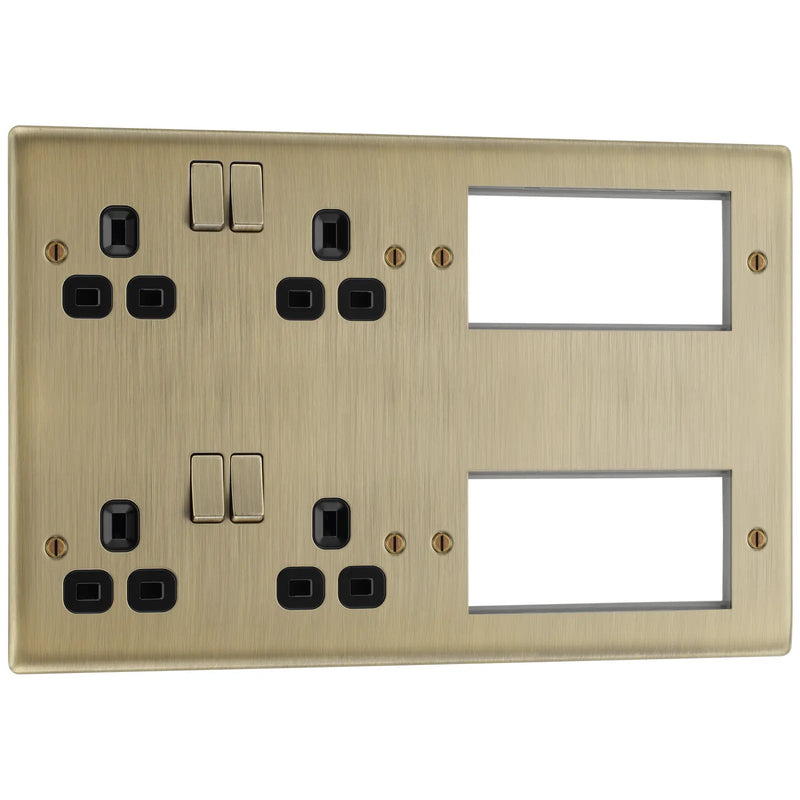 BG Electrical Nexus Metal Antique Brass - 2 x double, switched, double pole, 8 Euro Module