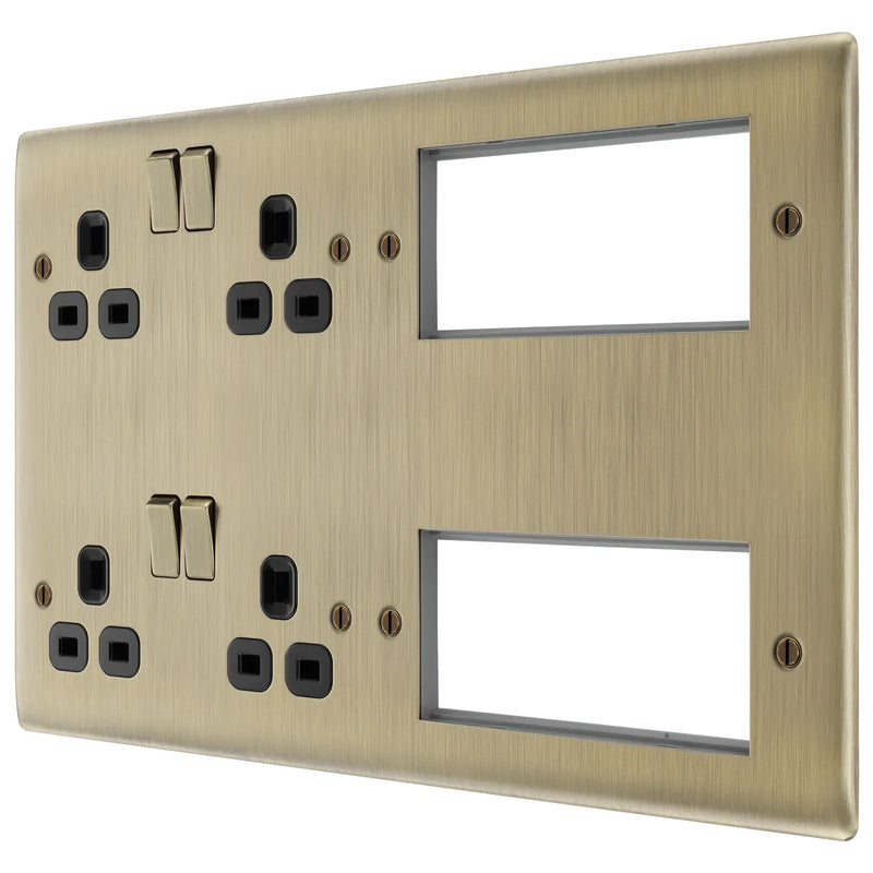 BG Electrical Nexus Metal Antique Brass - 2 x double, switched, double pole, 8 Euro Module