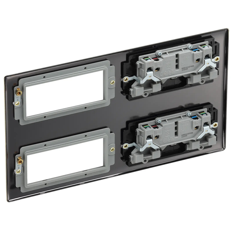 BG Electrical Nexus Metal Antique Brass - 2 x double, switched, double pole, 8 Euro Module
