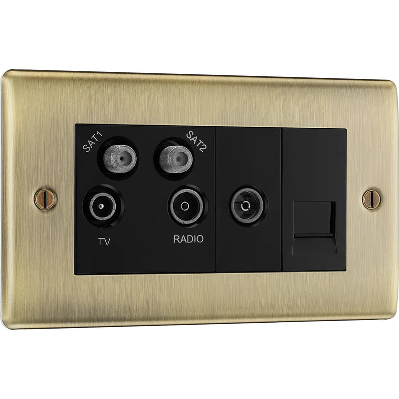 BG Electrical Nexus Metal Antique Brass - Quadplex 2 x sat, BT outlet and co-ax returned - screened