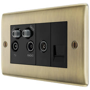 BG Electrical Nexus Metal Antique Brass - Quadplex 2 x sat, BT outlet and co-ax returned - screened
