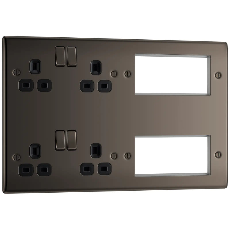 BG Electrical Nexus Metal Black Nickel - 2 x double, switched, double pole, 8 Euro Module