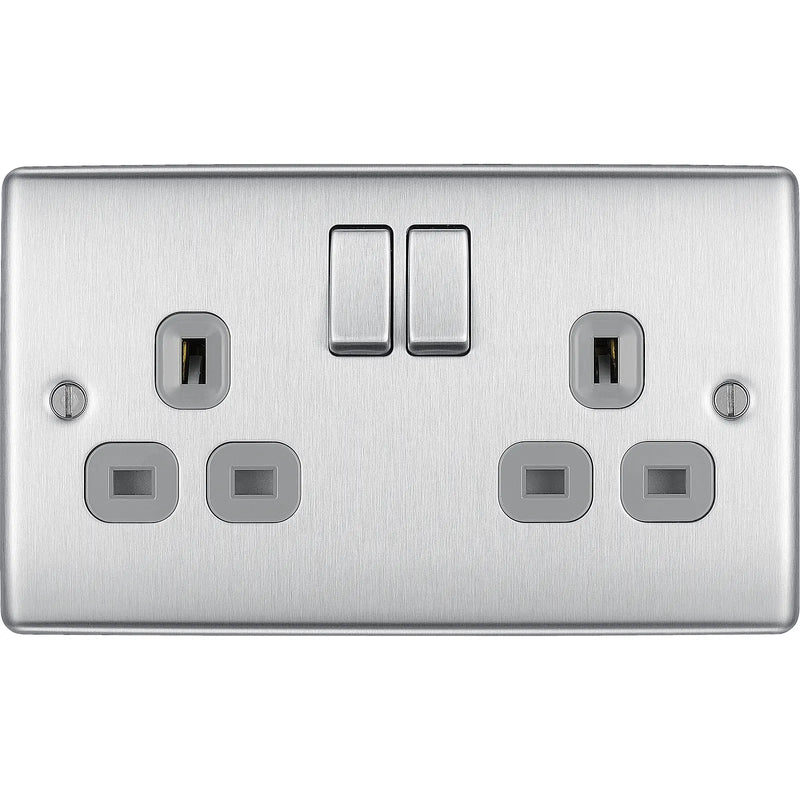 BG Electrical Nexus Metal Brushed Steel - Double, switched, double pole