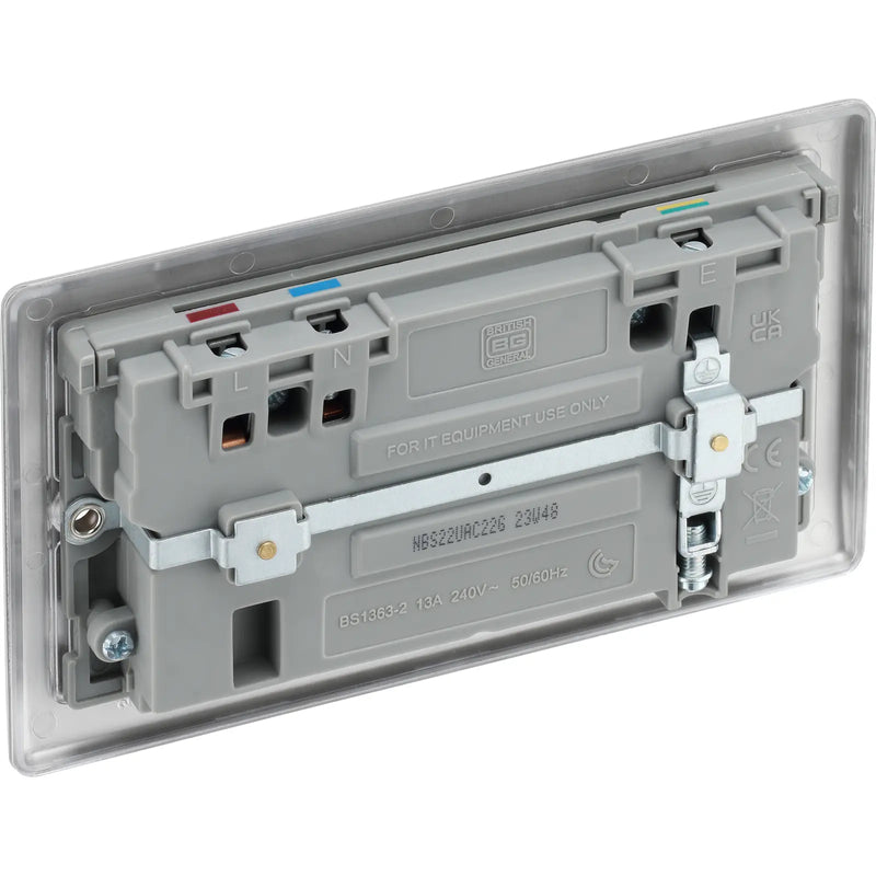 BG Electrical Nexus Metal Brushed Steel - Double switched single pole, with USB A + C (22W)