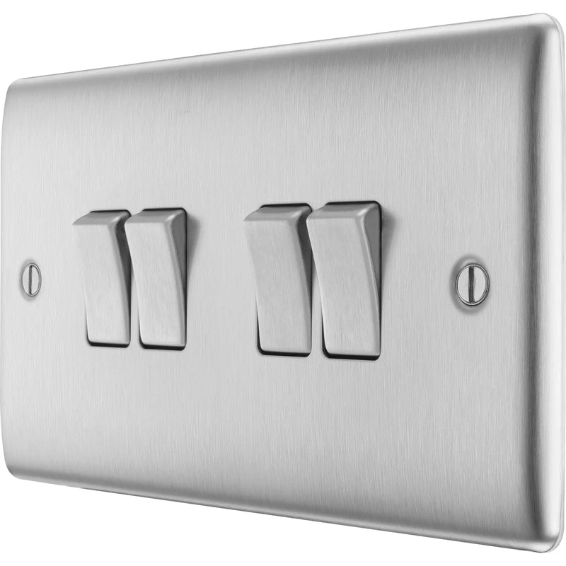 BG Electrical Nexus Metal Brushed Steel - Quadruple, 2 way switch