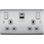 BG Electrical Nexus Metal Brushed Steel - Double switched single pole, with USB A + C (45W)