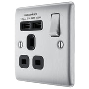 BG Electrical Nexus Metal Brushed Steel - Single switched, single pole, with 2 x USB A
