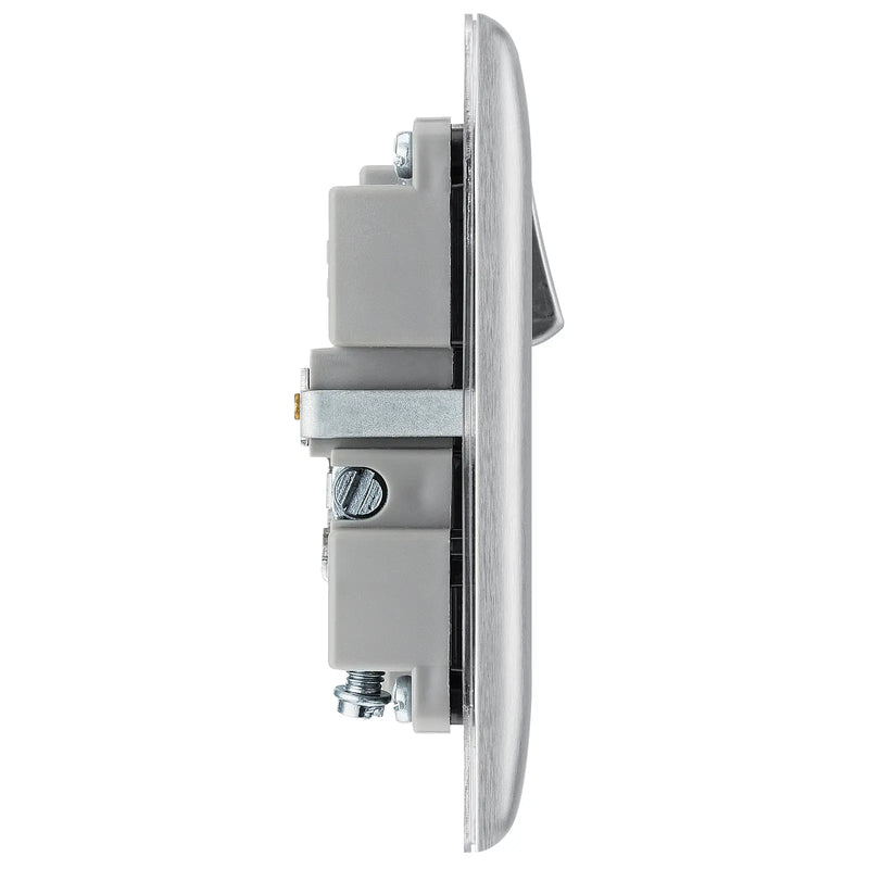 BG Electrical Nexus Metal Brushed Steel - Single switched, single pole, with 2 x USB A