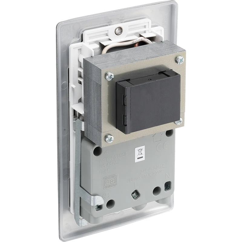 BG Electrical Nexus Metal Brushed Steel - 115/240V dual voltage shaver socket