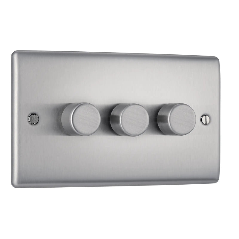 BG Electrical Nexus Metal Brushed Steel - Triple, 2 way push 200W