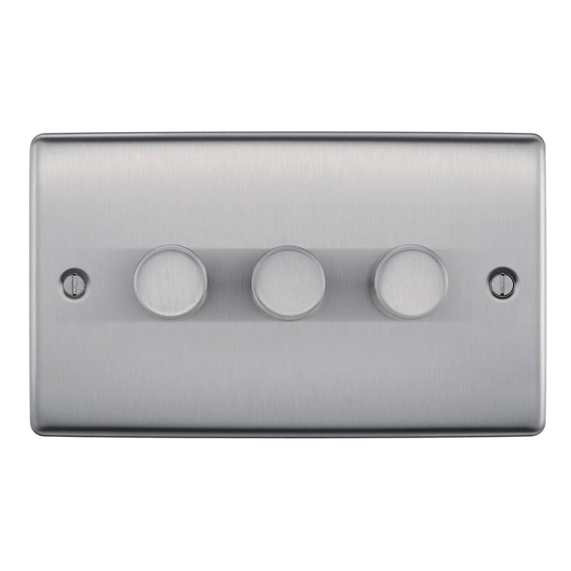 BG Electrical Nexus Metal Brushed Steel - Triple, 2 way push 200W