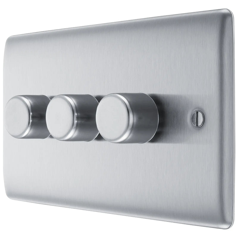 BG Electrical Nexus Metal Brushed Steel - Triple, 2 way push 200W