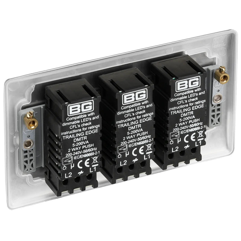 BG Electrical Nexus Metal Brushed Steel - Triple, 2 way push 200W