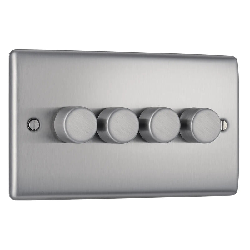 BG Electrical Nexus Metal Brushed Steel - Quadruple, 2 way push 200W