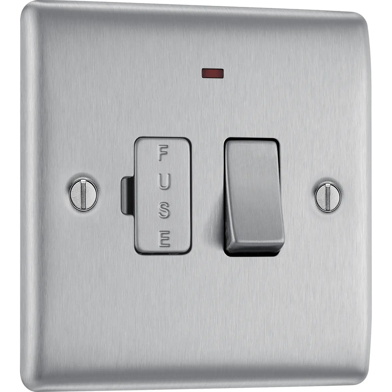BG Electrical Nexus Metal Brushed Steel - Switched and fused with indicator