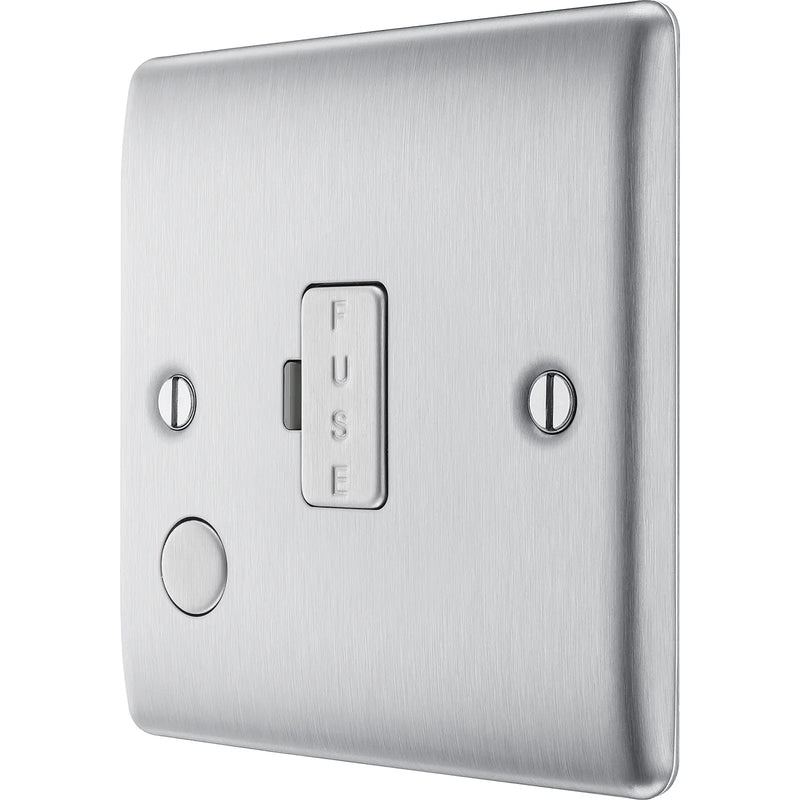 BG Electrical Nexus Metal Brushed Steel - Unswitched and fused with flex outlet