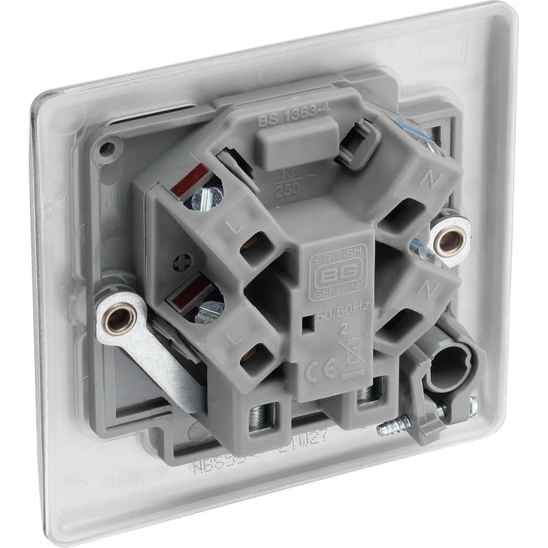 BG Electrical Nexus Metal Brushed Steel - Unswitched and fused with flex outlet
