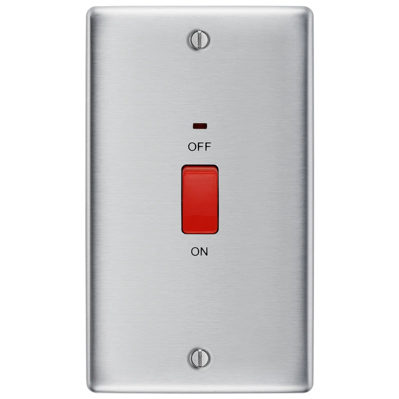 BG Electrical Nexus Metal Brushed Steel - 45A, double pole, large plate, with indicator