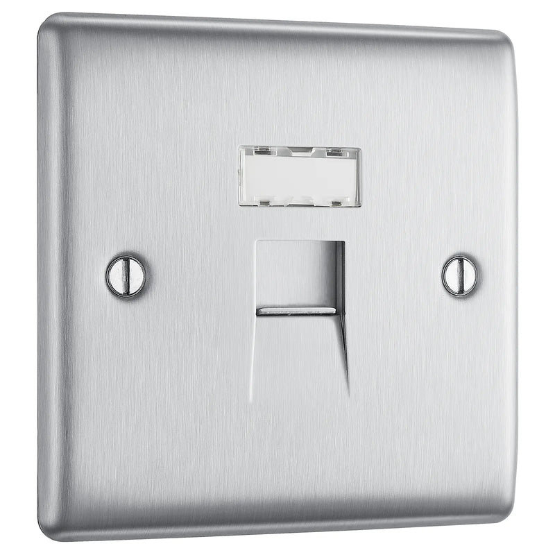 BG Electrical Nexus Metal Brushed Steel - Single, RJ45 data socket