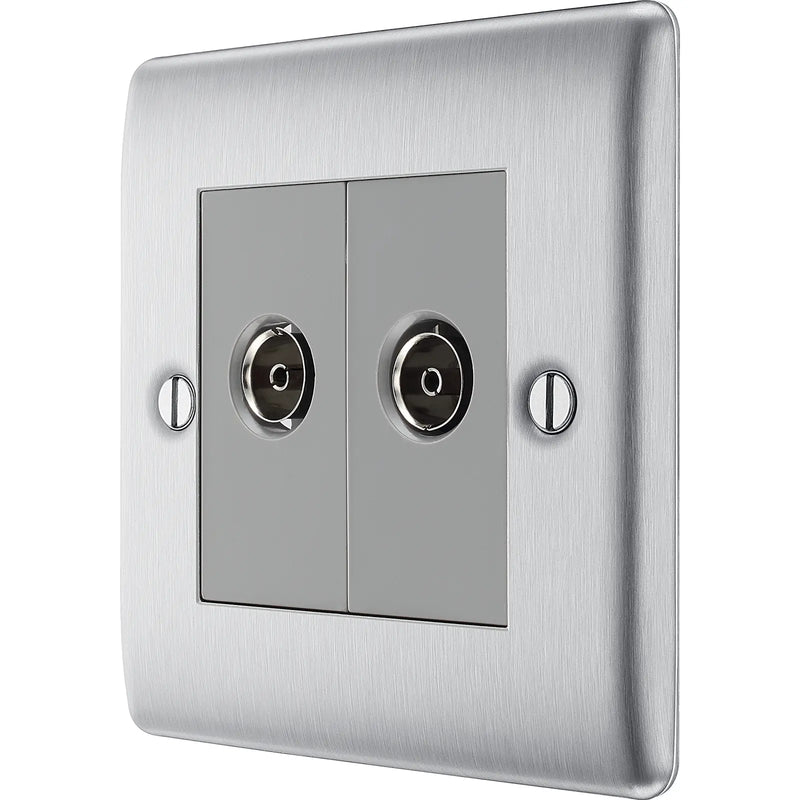 BG Electrical Nexus Metal Brushed Steel - Double, isolated, co-axial