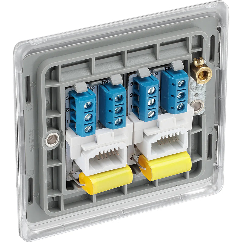 BG Electrical Nexus Metal Brushed Steel - Double, telephone socket, master