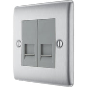 BG Electrical Nexus Metal Brushed Steel - Double, telephone socket, secondary