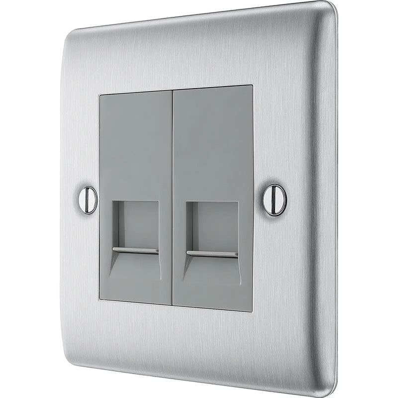 BG Electrical Nexus Metal Brushed Steel - Double, telephone socket, secondary