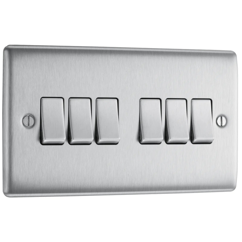 BG Electrical Nexus Metal Brushed Steel - 6 gang, 2 way switch