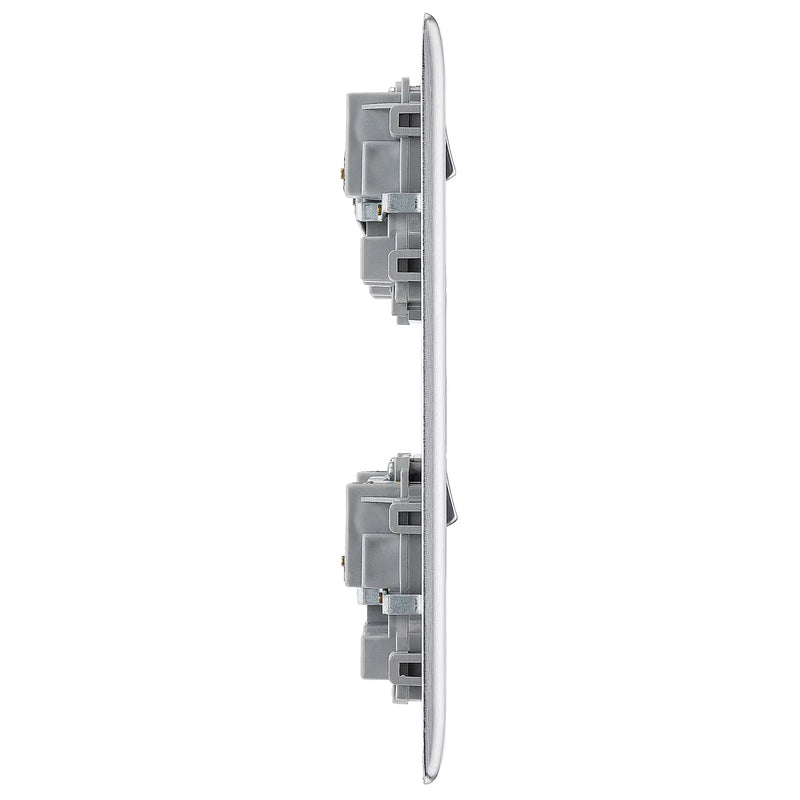 BG Electrical Nexus Metal Brushed Steel - Combination plate, 2 x double socket, 8 module aperture
