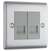 BG Electrical Nexus Metal Brushed Steel - Double, RJ11 telephone socket