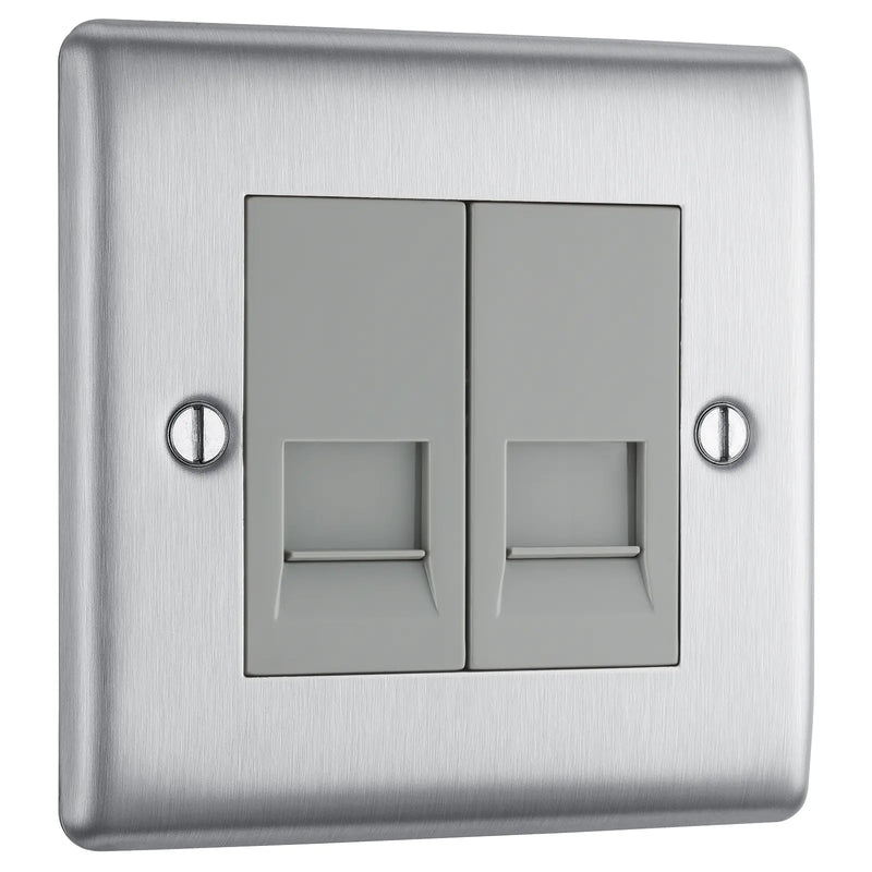 BG Electrical Nexus Metal Brushed Steel - Double, RJ11 telephone socket