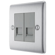 BG Electrical Nexus Metal Brushed Steel - Double, RJ11 telephone socket