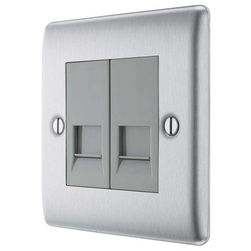 BG Electrical Nexus Metal Brushed Steel - Double, RJ11 telephone socket