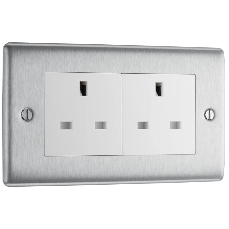 BG Electrical Nexus Metal Brushed Steel - Double, unswitched