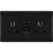 BG Electrical Nexus Metal Matt Black - Double switched single pole, with USB A + C (12W)