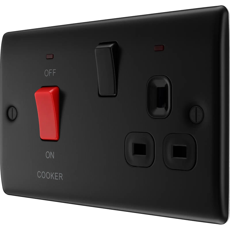 BG Electrical Nexus Metal Matt Black - 45A double pole, with switched socket and indicators