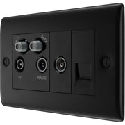 BG Electrical Nexus Metal Matt Black - Quadplex 2 x sat, BT outlet and co-ax returned - screened