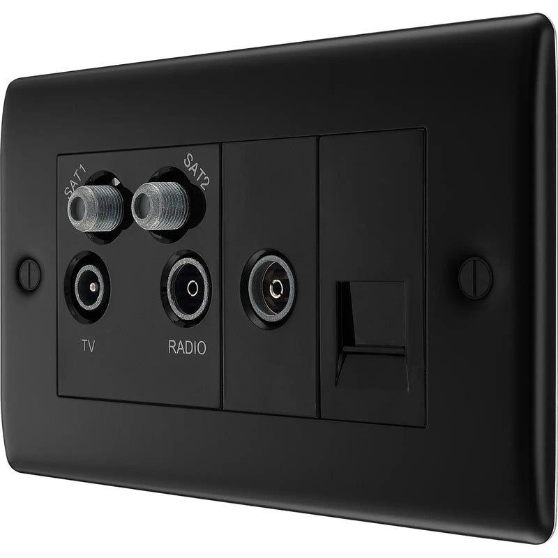 BG Electrical Nexus Metal Matt Black - Quadplex 2 x sat, BT outlet and co-ax returned - screened