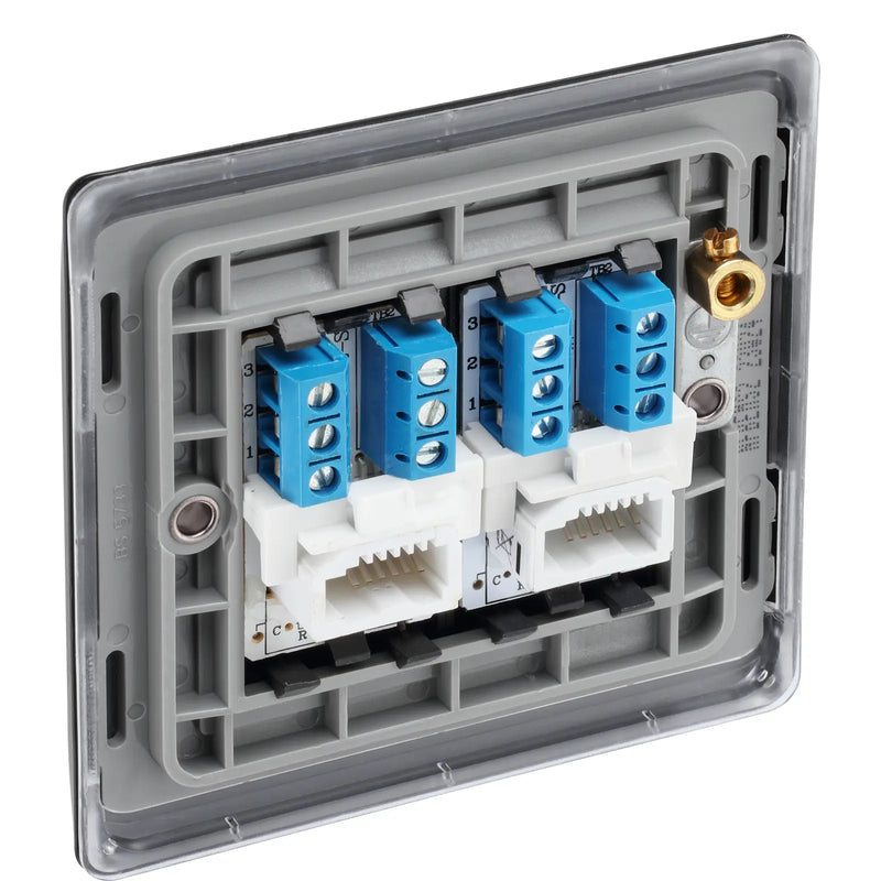 BG Electrical Nexus Metal Matt Black - Double telephone socket, secondary