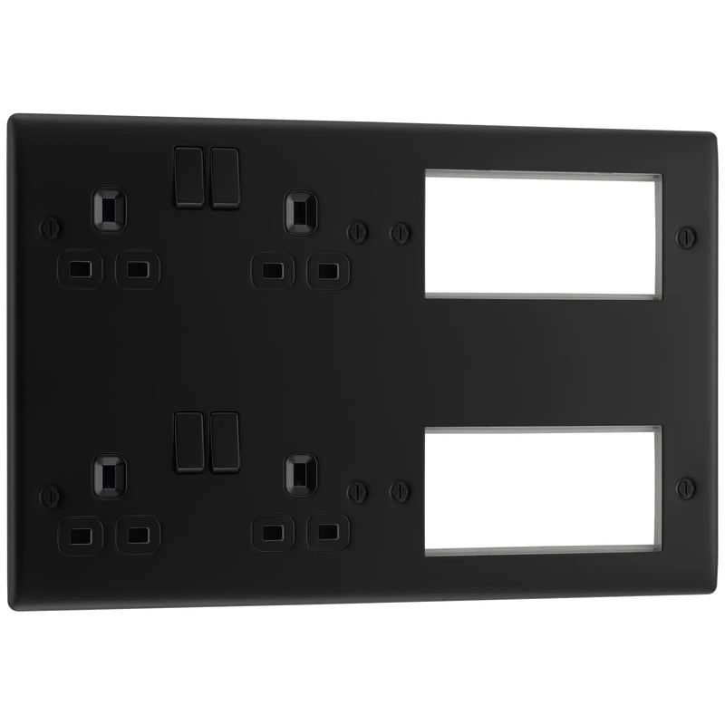BG Electrical Nexus Metal Matt Black - 2 x double, switched, double pole, 8 Euro Module