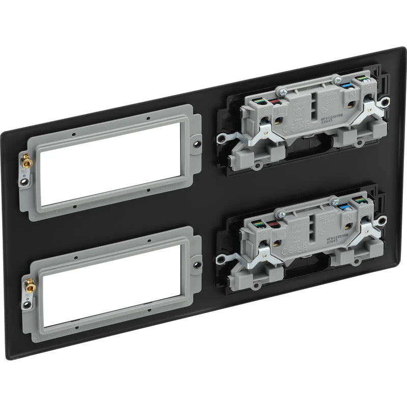 BG Electrical Nexus Metal Matt Black - 2 x double, switched, double pole, 8 Euro Module