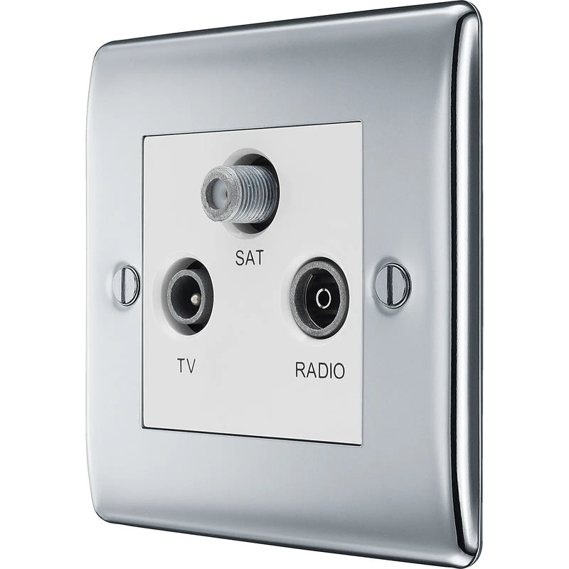 BG Electrical Nexus Metal Polished Chrome - Triple TV/FM/SAT triplex - screened