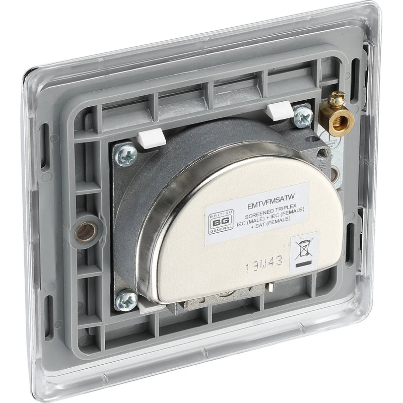 BG Electrical Nexus Metal Polished Chrome - Triple TV/FM/SAT triplex - screened