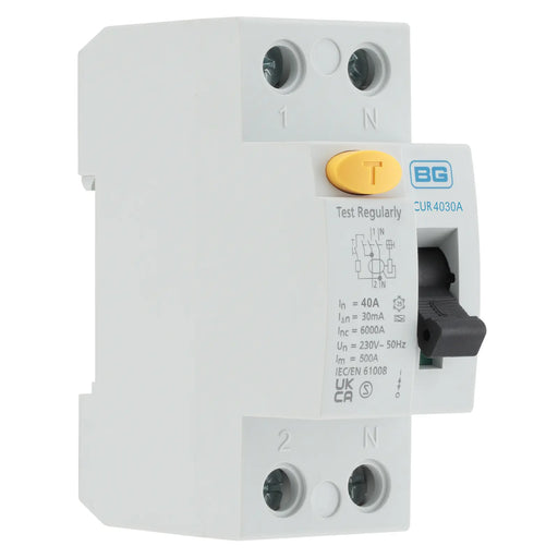 BG Circuit Protection RCD - Type A, Bidirectional RCD, Double Pole, 40A, 30mA, 2 module