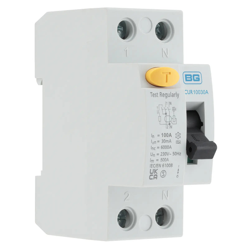 BG Circuit Protection RCD - Type A, Bidirectional RCD, Double Pole, 100A, 30mA, 2 module