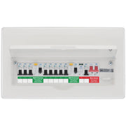 BG Circuit Protection Dual RCD SPD - 16 module, 8 way, 100A Main Switch, 80A/80A Type A RCD, 8 MCB's, Type 2 SPD