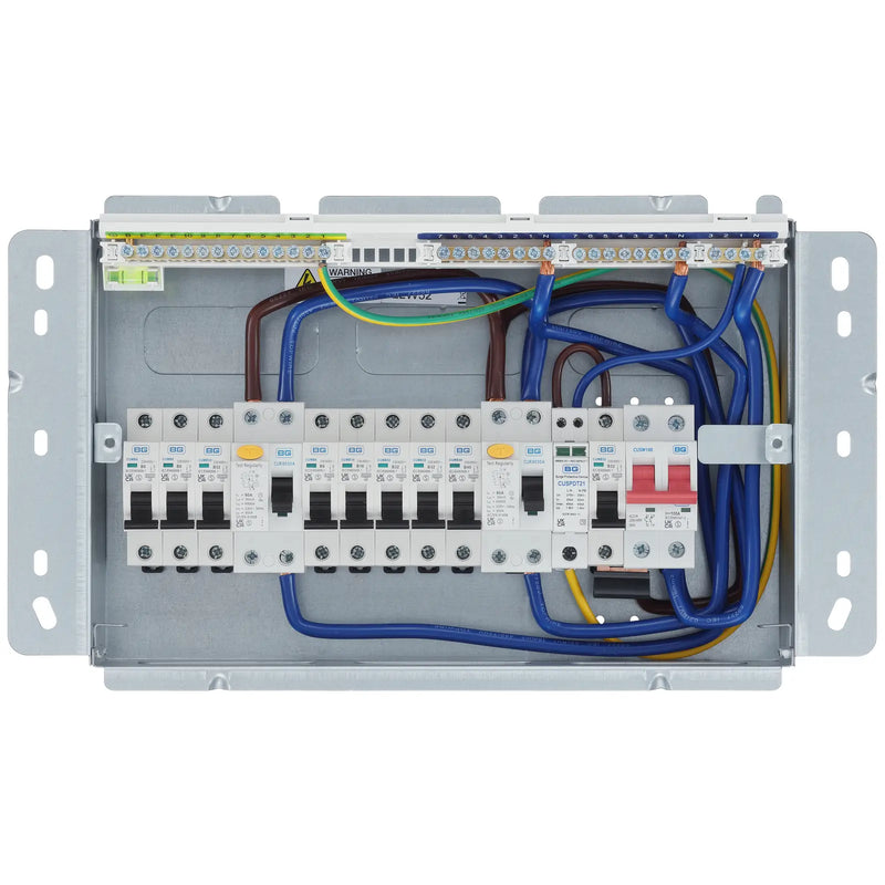 BG Circuit Protection Dual RCD SPD - 16 module, 8 way, 100A Main Switch, 80A/80A Type A RCD, 8 MCB's, Type 2 SPD